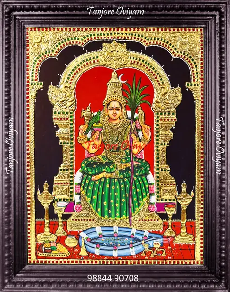 Kamatchi Tanjore painting Kamakshi Amman gold foil traditional South Indian temple artwork